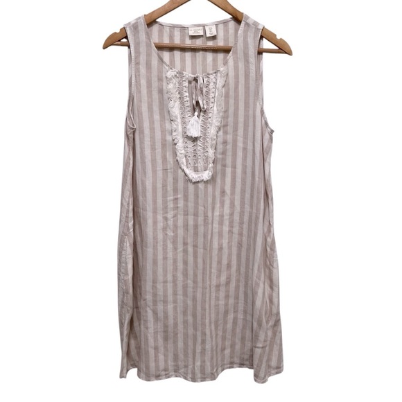 ST Tropez 100% Linen Shift Dress Striped Embroidered Tie Chest Size Small - Picture 1 of 9